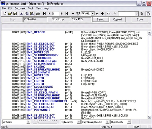 EMFexplorer EMF as text page